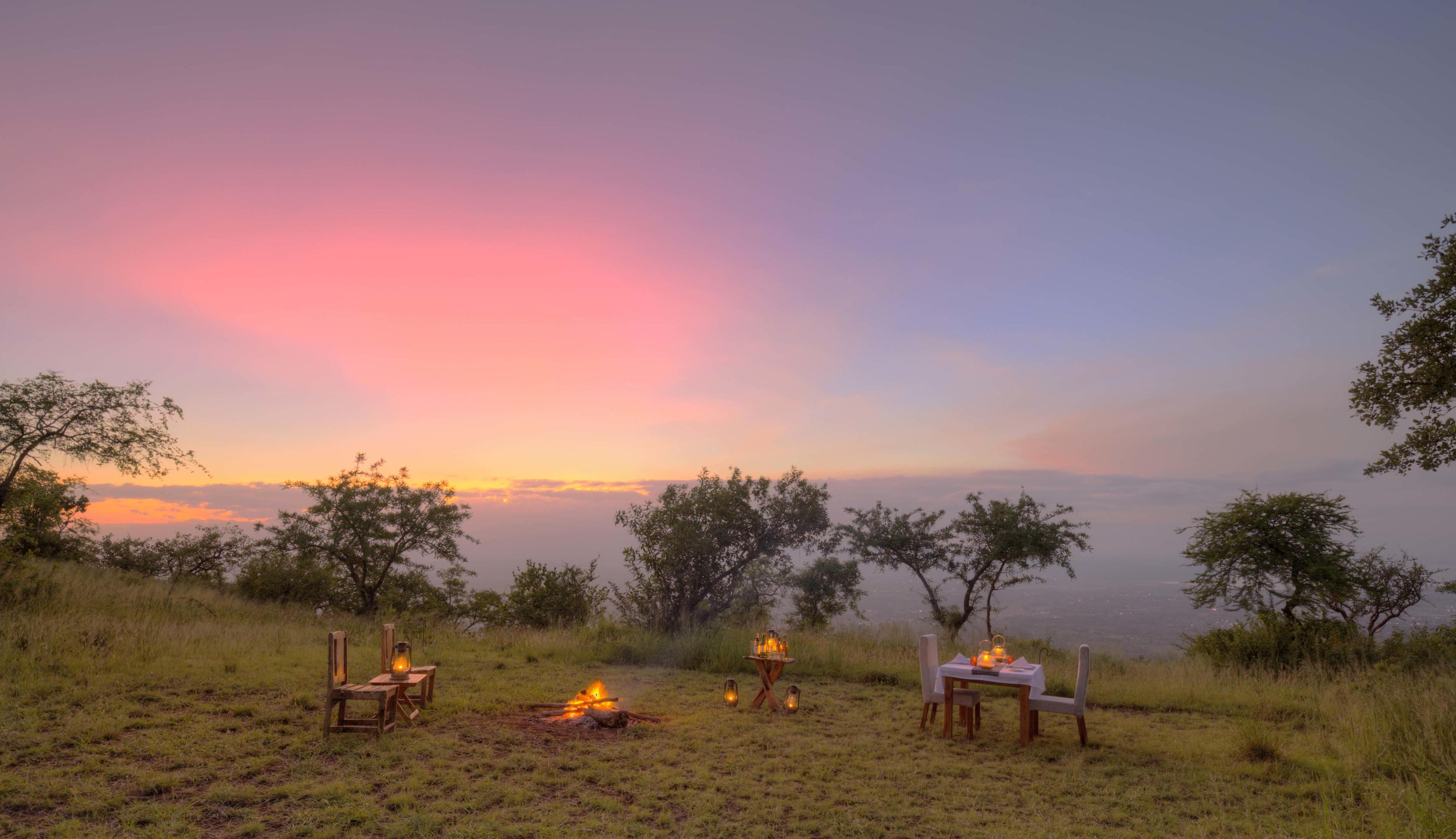 Twilight dinner at a Tanzania safari lodge